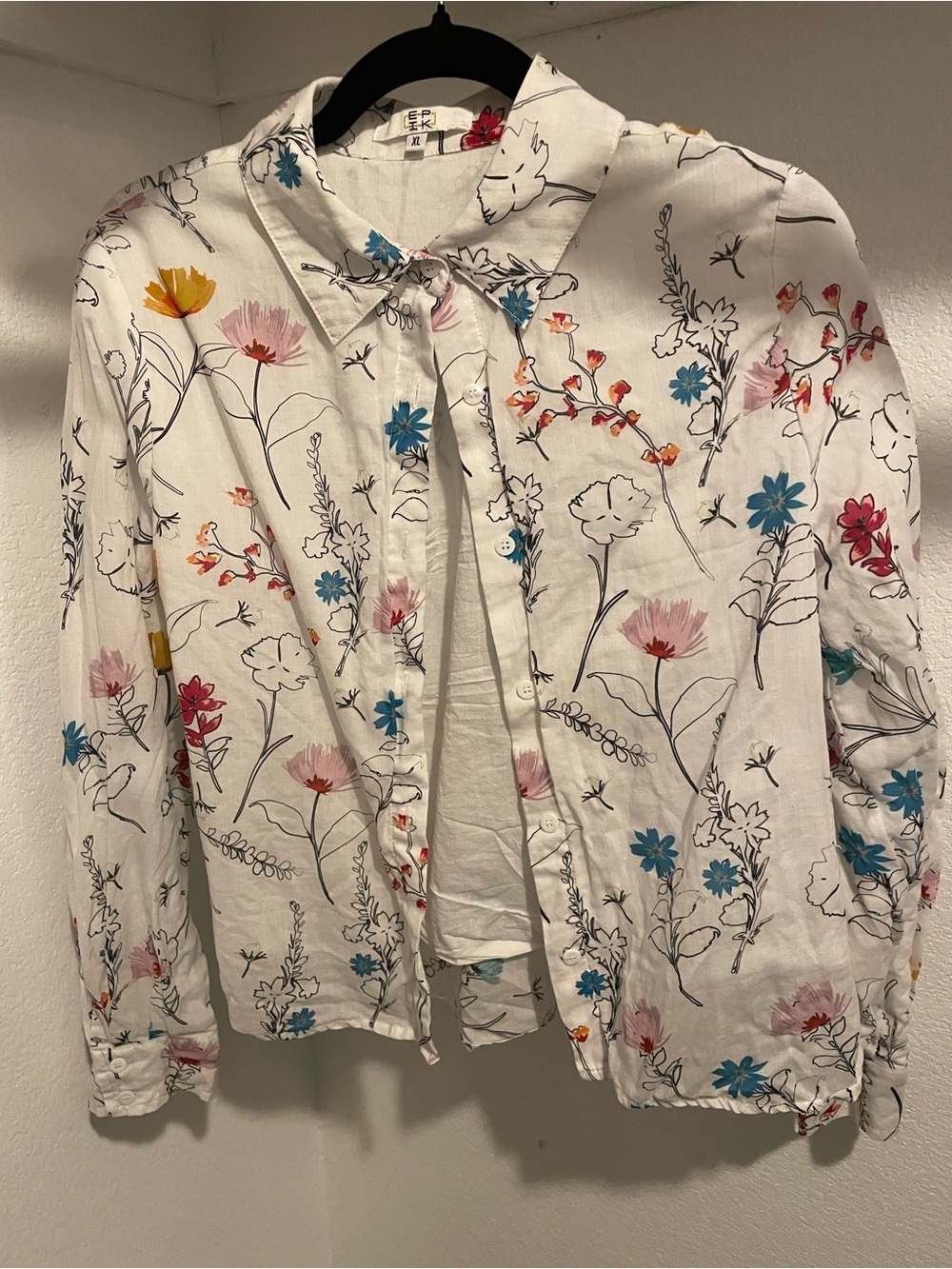 Women's White Floral Button Blouse